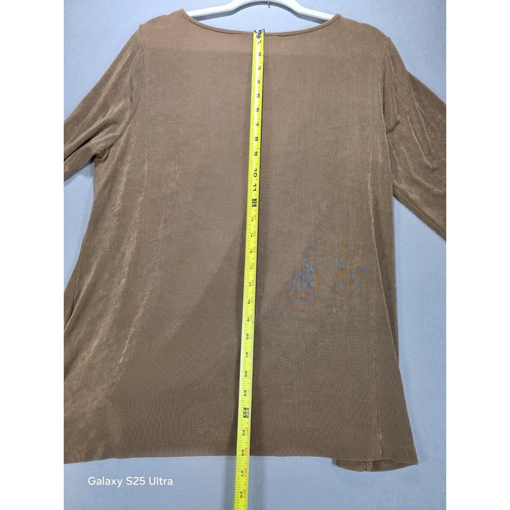 Chicos Travelers 3 16/18 Tie Side Blouse 3/4 Sleeve  Mocha Brown Comfort Classic - Picture 7 of 7